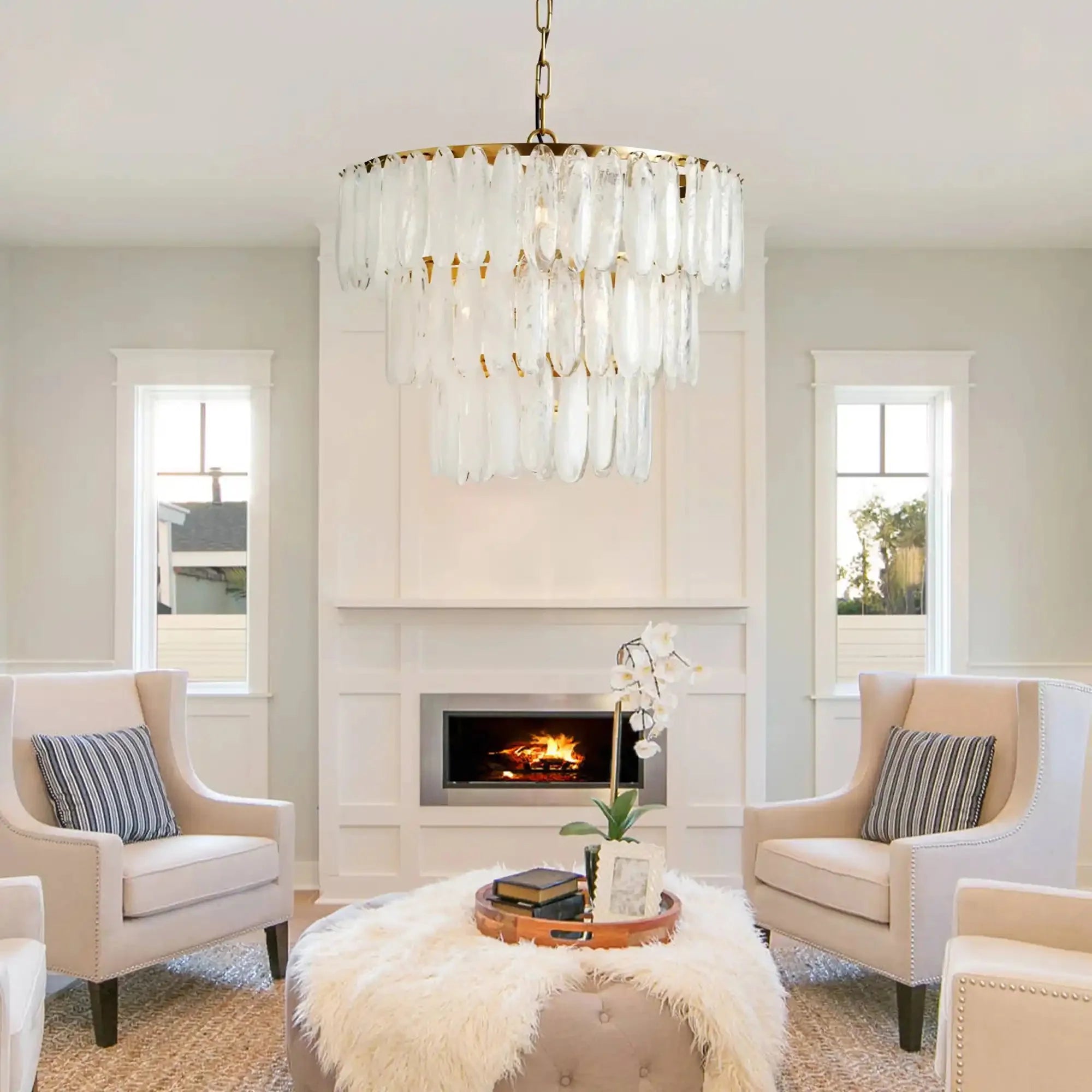 Verna 3-Tier Chandelier in brass - modern dining room lighting