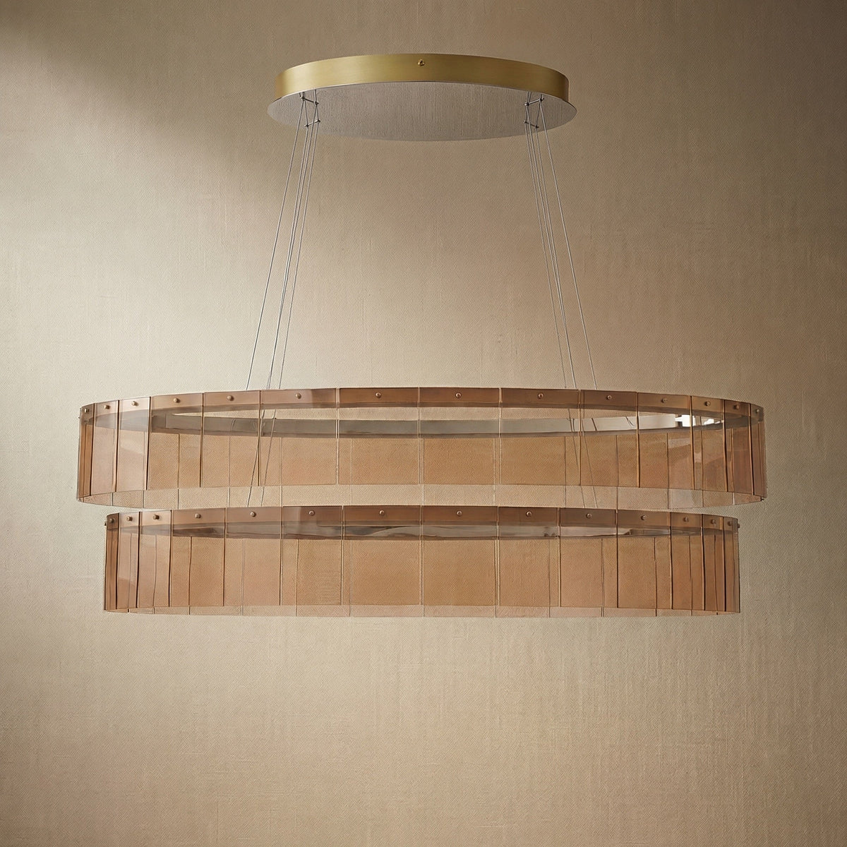 Yiosi Astor 59 inch oval handmade glass linear chandelier with antique brass finish — modern dining pendant