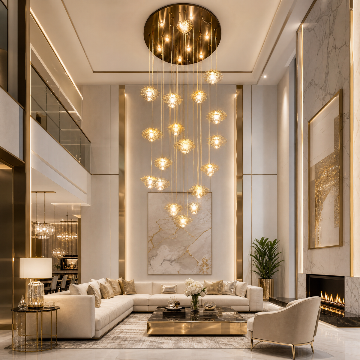 Glass Chandelier in a dining room