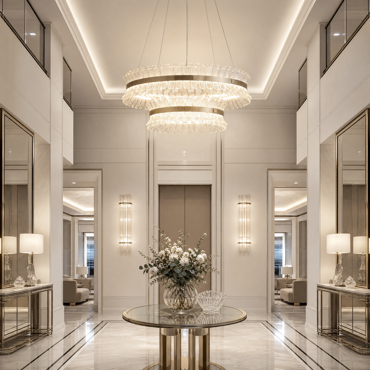 Modern Chandelier in a two-story foyer