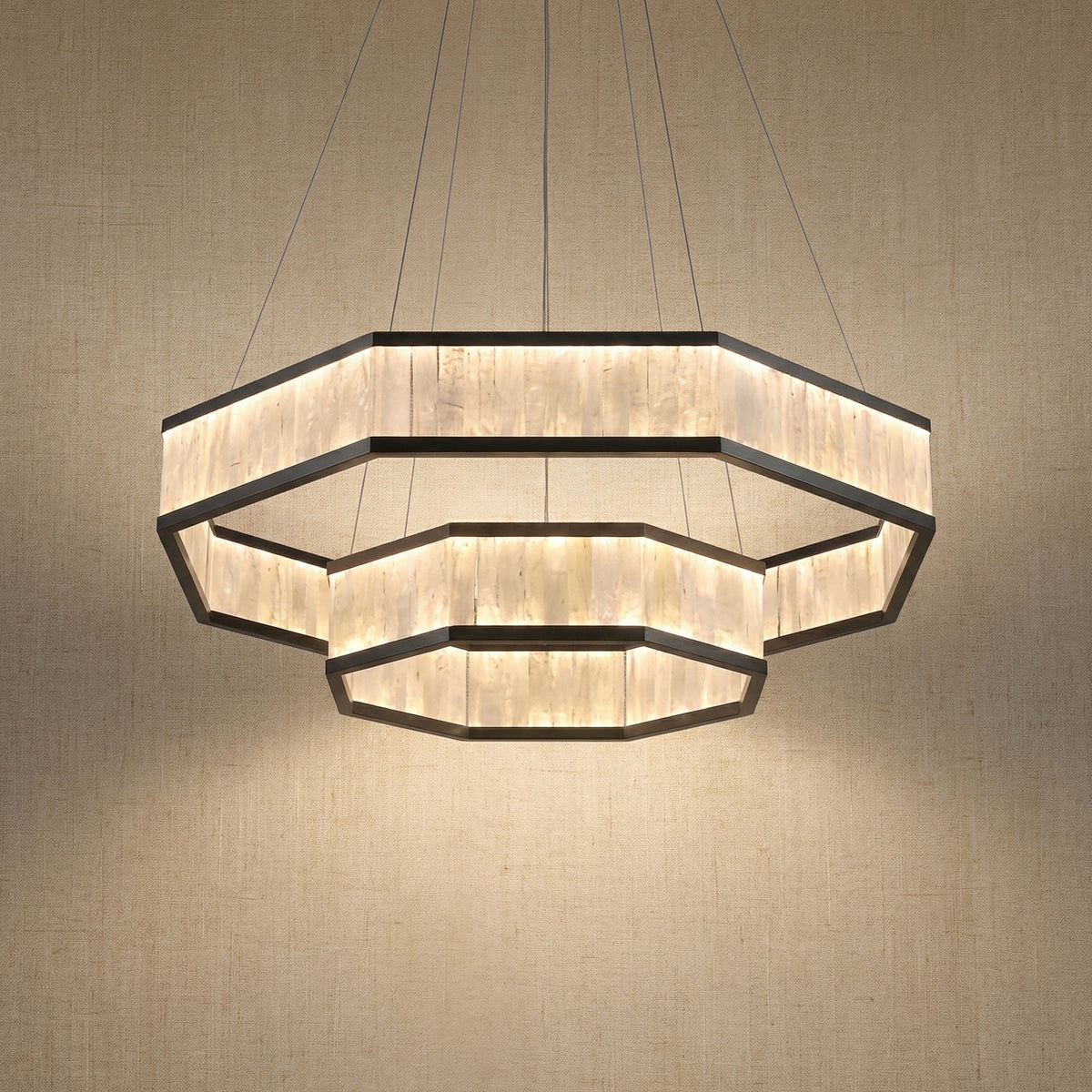 Natural Stone Pendant Light in gold