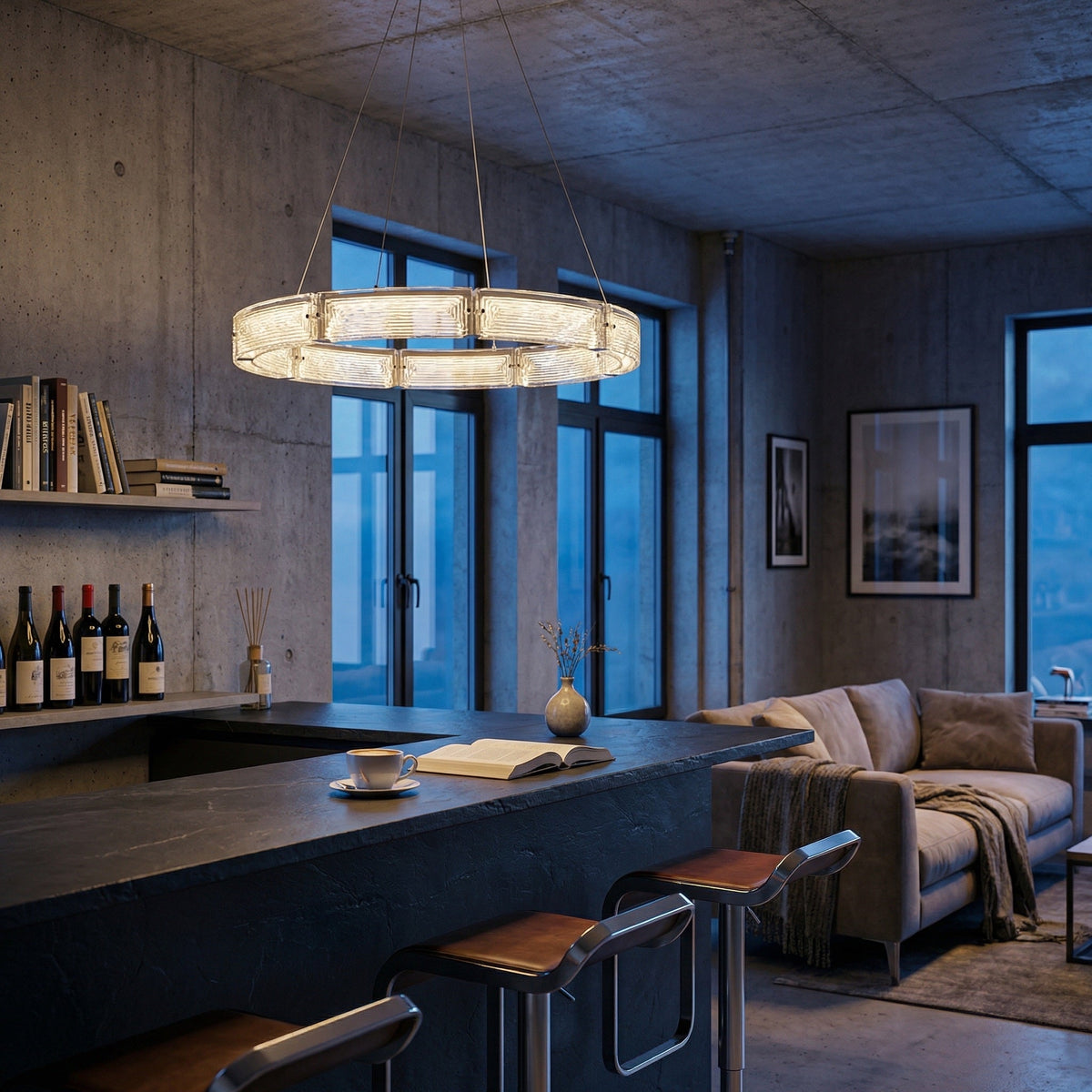 Glass Round Chandelier in chrome