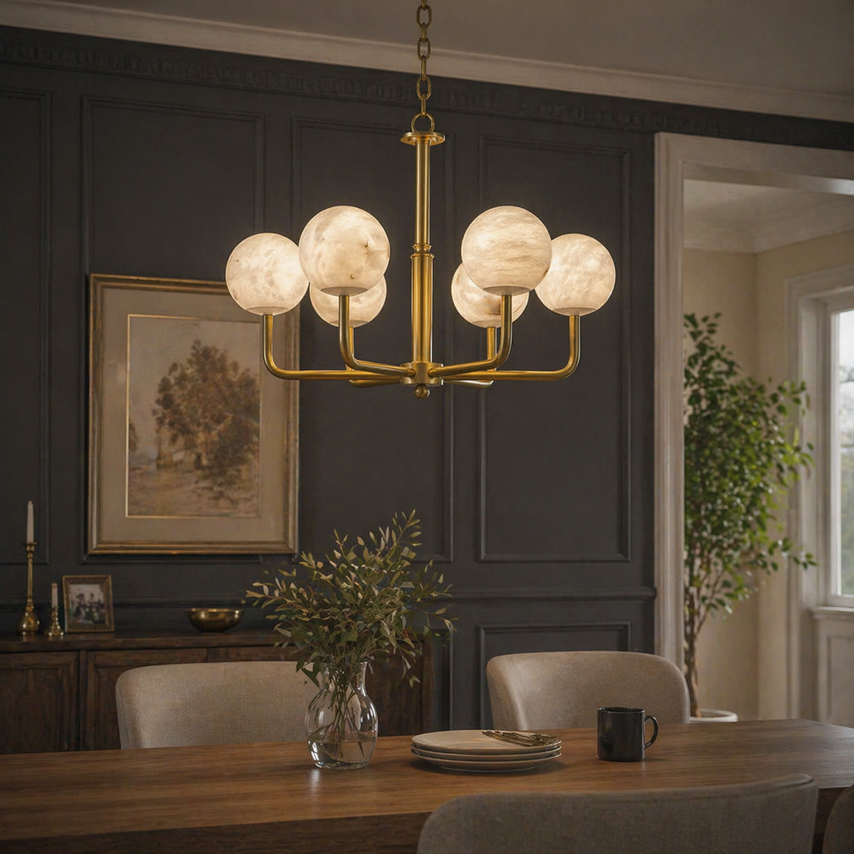 Brass 6-Arm Orb Alabaster Pendant Light — D740 — mra-brass-6-arm-orb-91068b-d740-scene-3