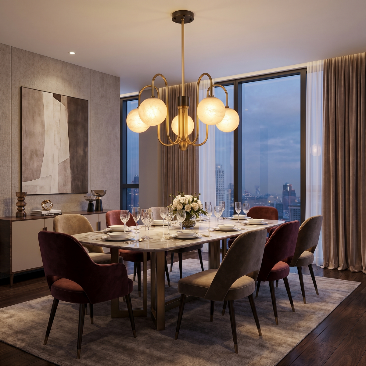 Brass Arc Alabaster Pendant Light — D710 — mra-brass-arc-91058-d710-scene-1
