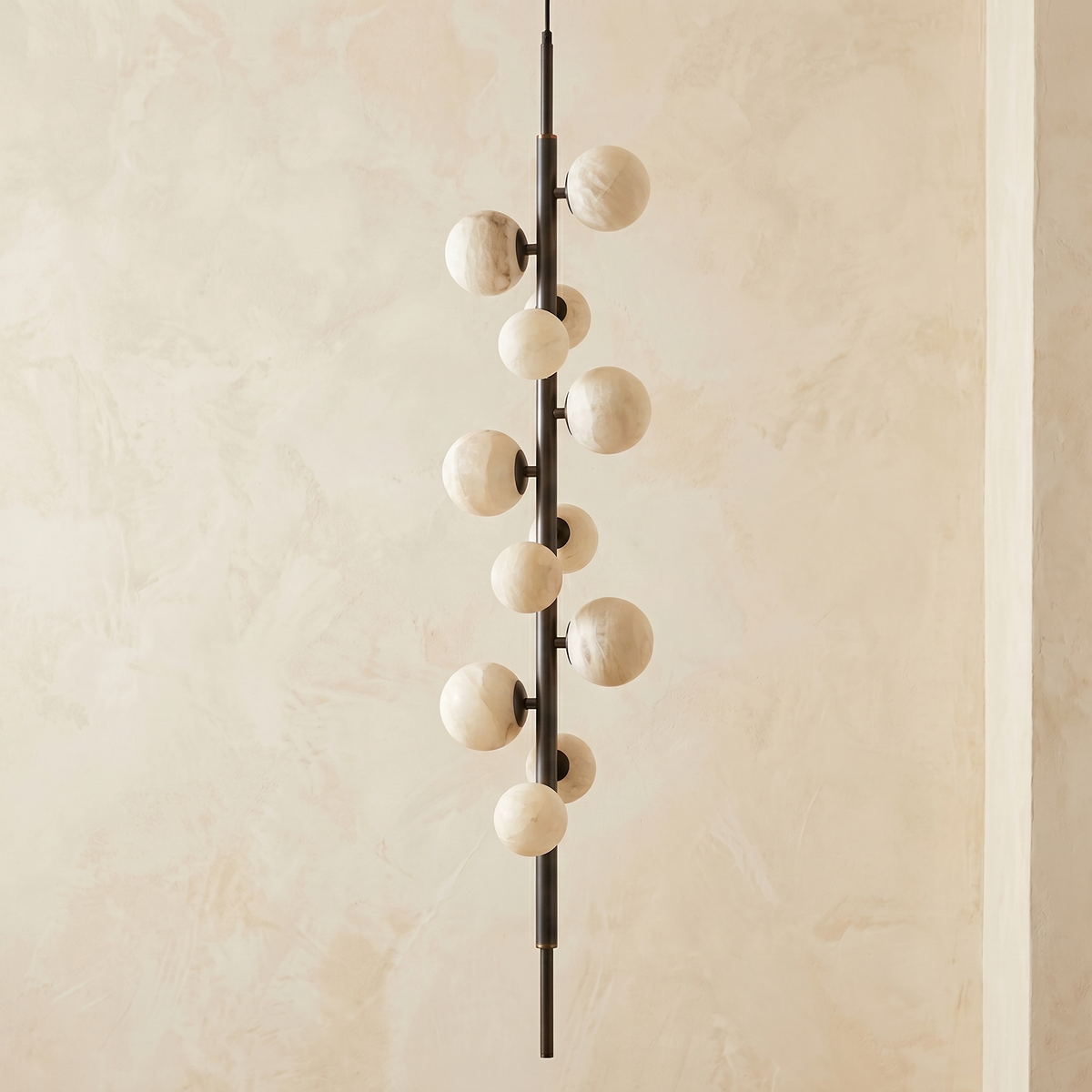 Vertical Orb Cascade Alabaster Pendant Light — D380 — mra-vertical-orb-cascade-91021-d380-dark