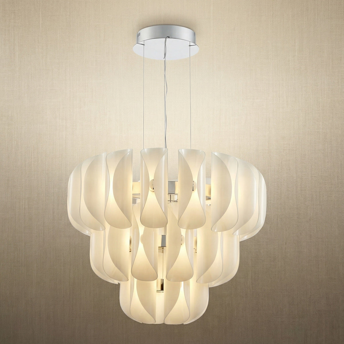 Modern Glass Chandelier in chrome
