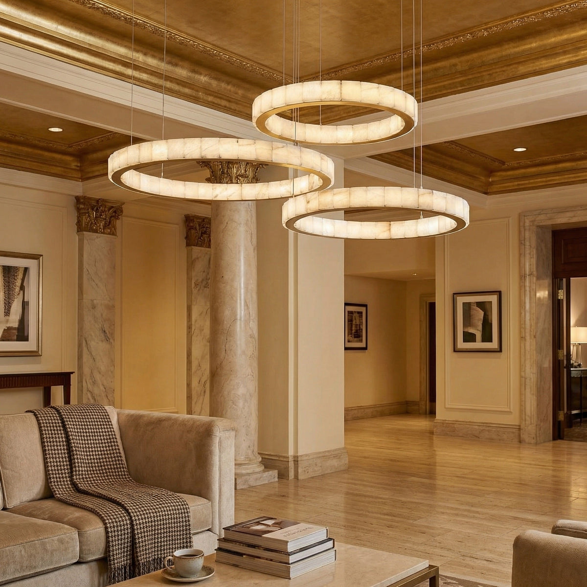Yiosi Series 3-Tier Nested Natural Stone Pendant Light - scene-3