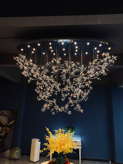 Hotel Entrance Crystal Flower Branch Chandelier Luxury Ceiling Lighting Fixture for Foyer Entryway