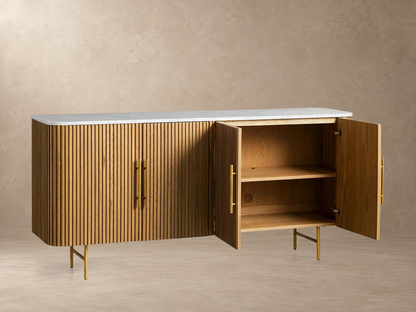 Rural Marble-Top Oak Sideboard Cabinet