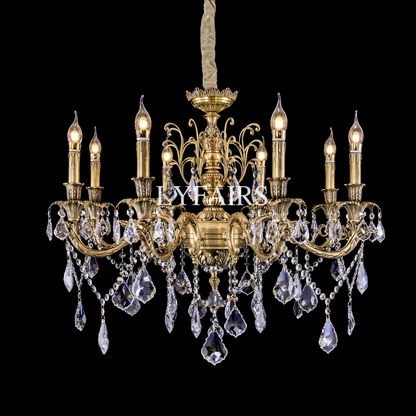 Baroque Revival Unique Patterned Antique Brass Chandelier Set
