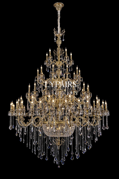 Baroque Revival Unique Patterned Antique Brass Chandelier Set