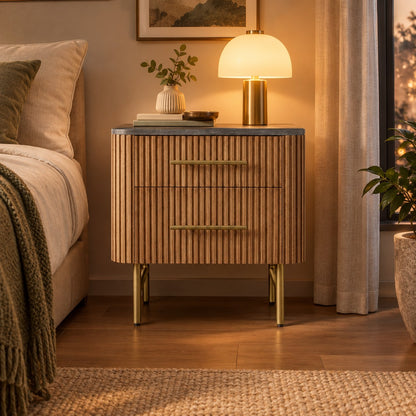 Double Drawer Bedside Chest with Stone Top