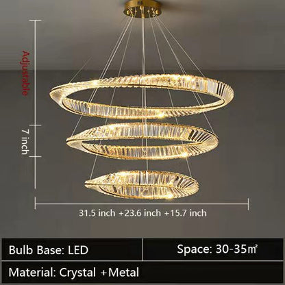 1/2/3-Ring Crystal Chandelier for Luxury Living/ Dining Room/Bedroom