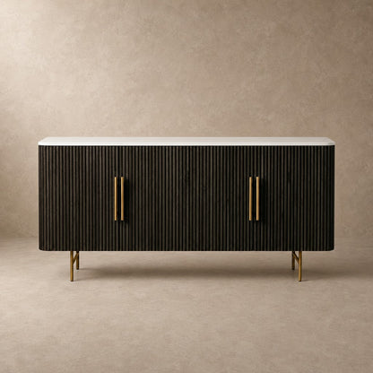 Rural Marble-Top Oak Sideboard Cabinet