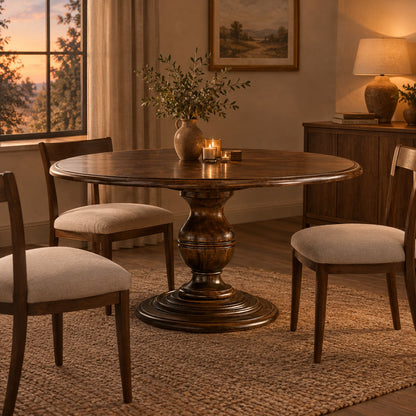 Round Dining Table in Hand-Carved Tulipwood