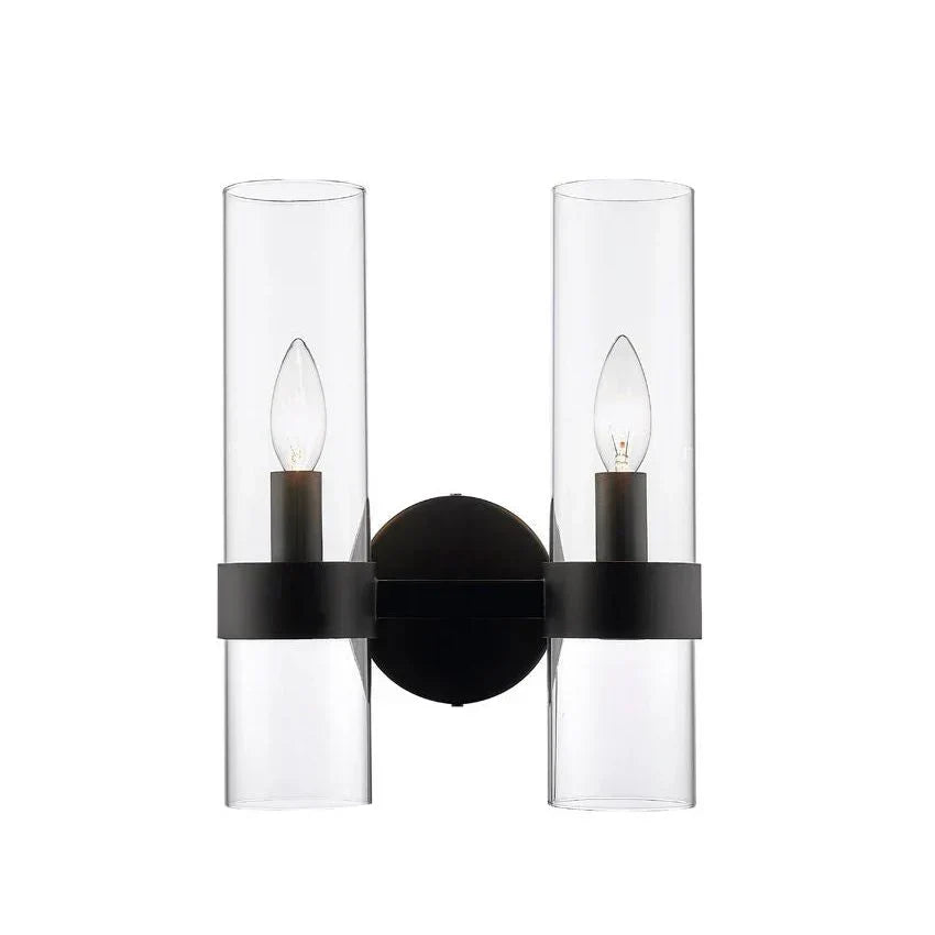 Modern Industrial Double Wall Sconce with Brass, Black, Nickel Finishes