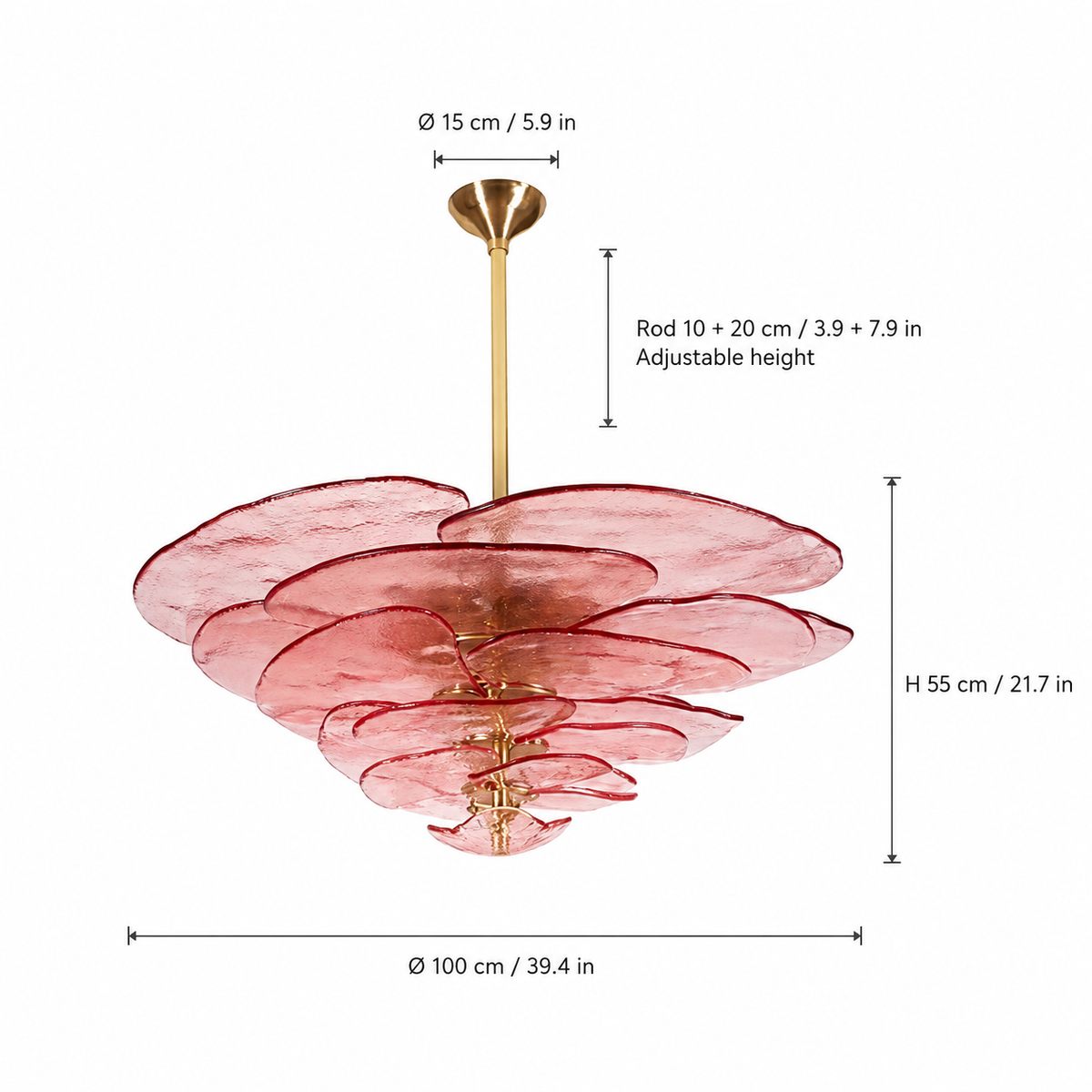 Petal Cascade Artisan Murano Chandelier 21.7"-39.4"