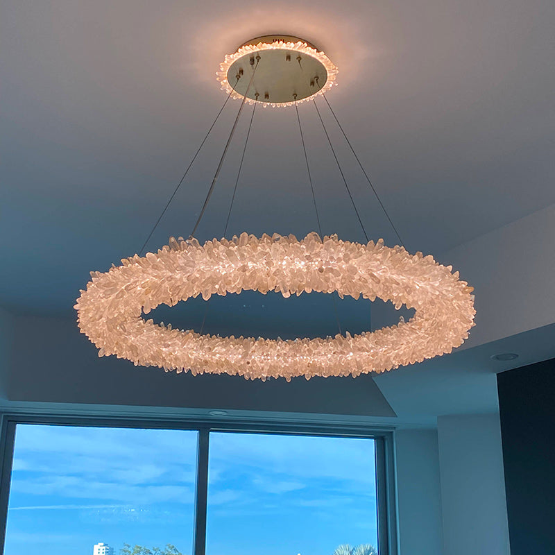 Kandace Round Rock Crystal Pendant Light Modern Chandelier for Living Room