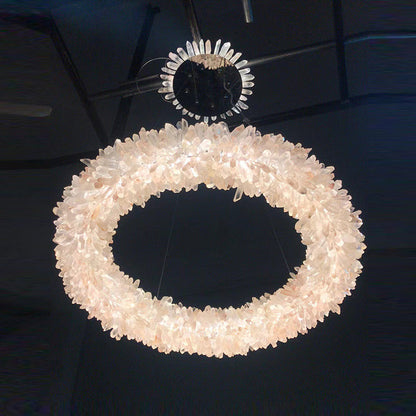 Amber Kandace Round Rock Crystal Pendant Light Modern Chandelier for Living Room