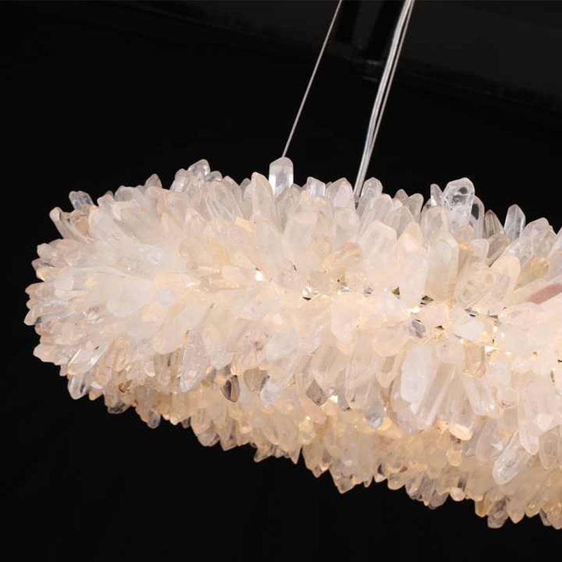 Kandace Round Rock Crystal Pendant Light Modern Chandelier for Living Room