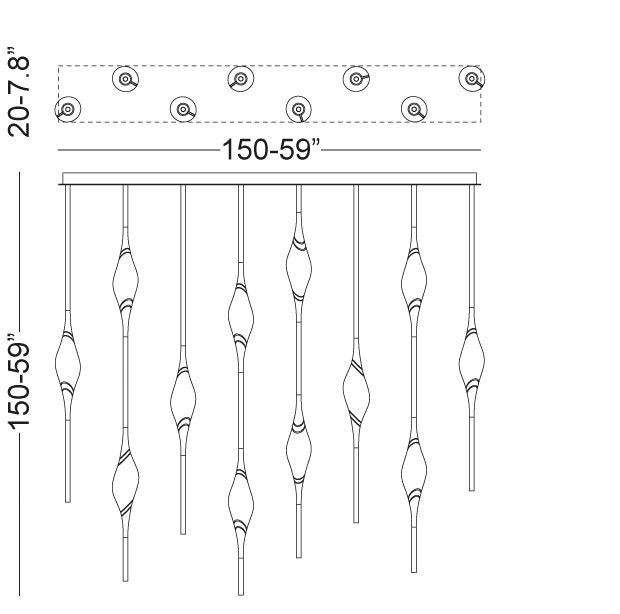 Pezzo Modern Crystal Linear Chandelier Lighting L51'' 59''