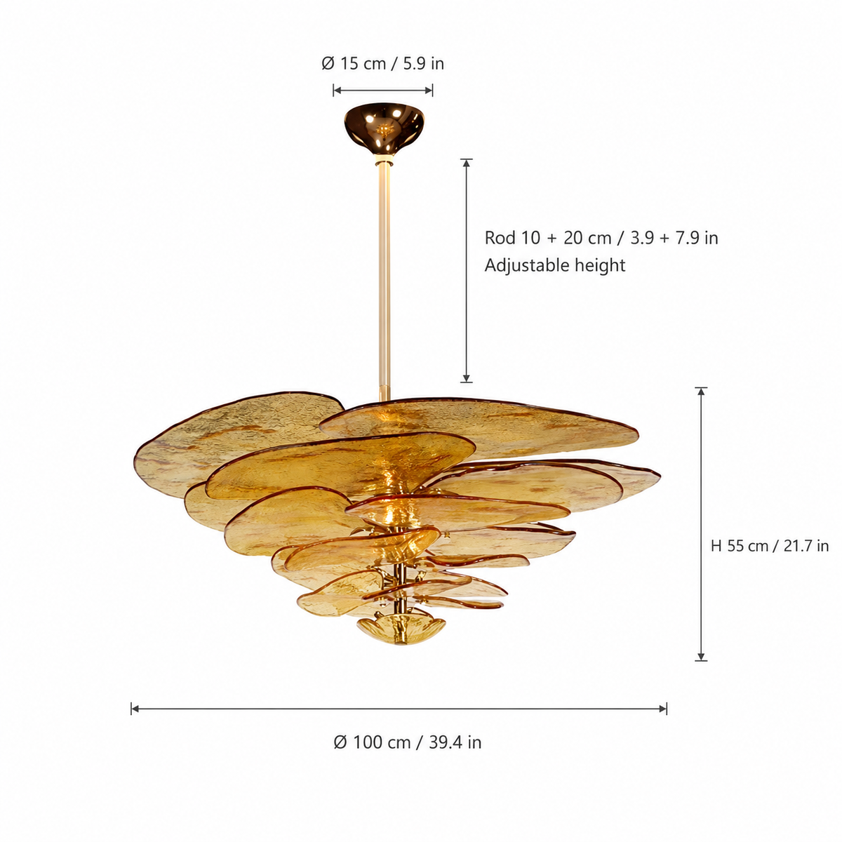 Petal Cascade Artisan Murano Chandelier 21.7"-39.4"
