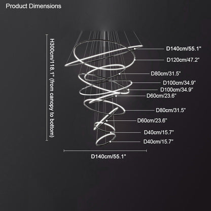 Shiny-black ten-ring dimension guide showing the fullest standard configuration with a 55.1-inch maximum diameter.