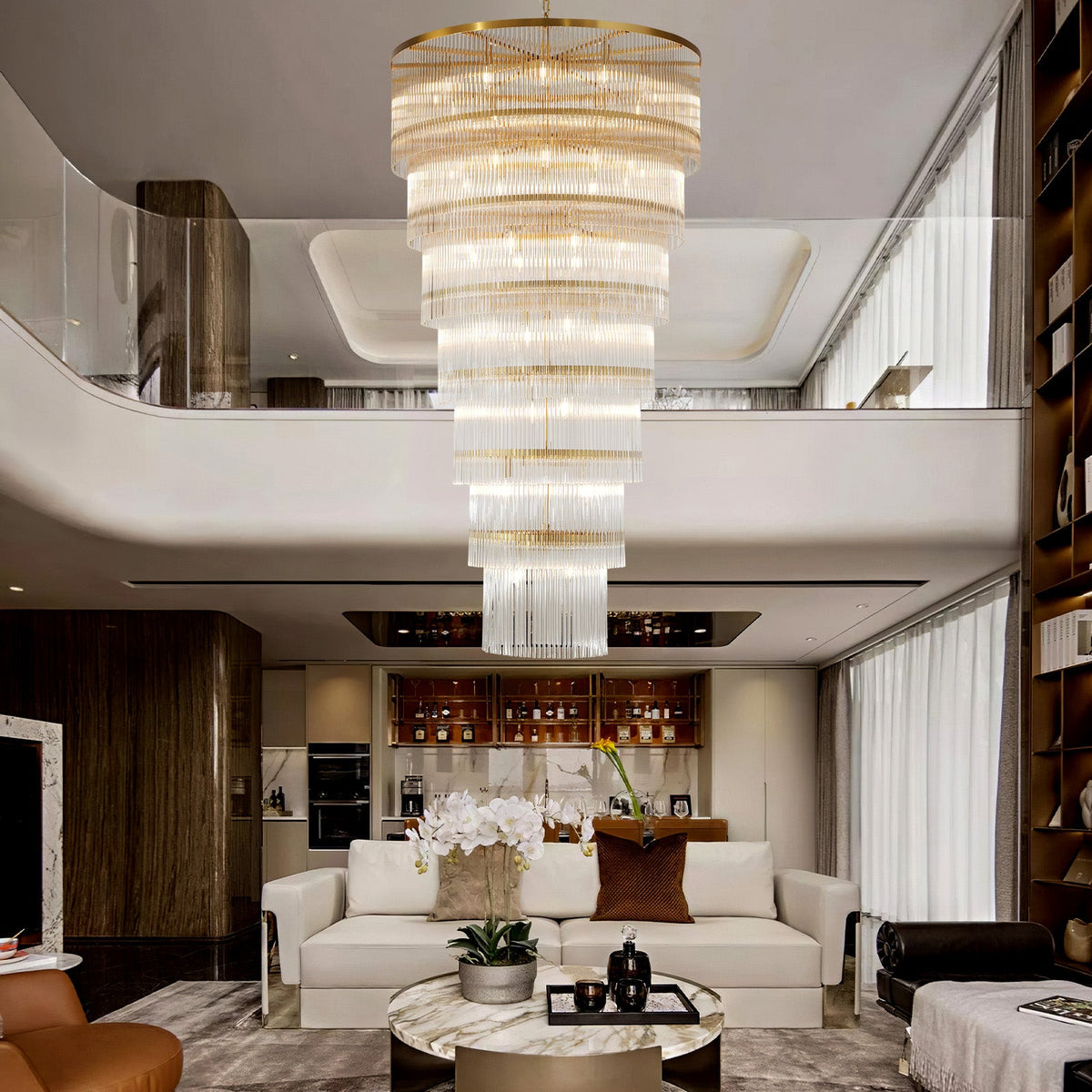 Seven-Tier Striped Column Staircase Chandelier 990 - Gold