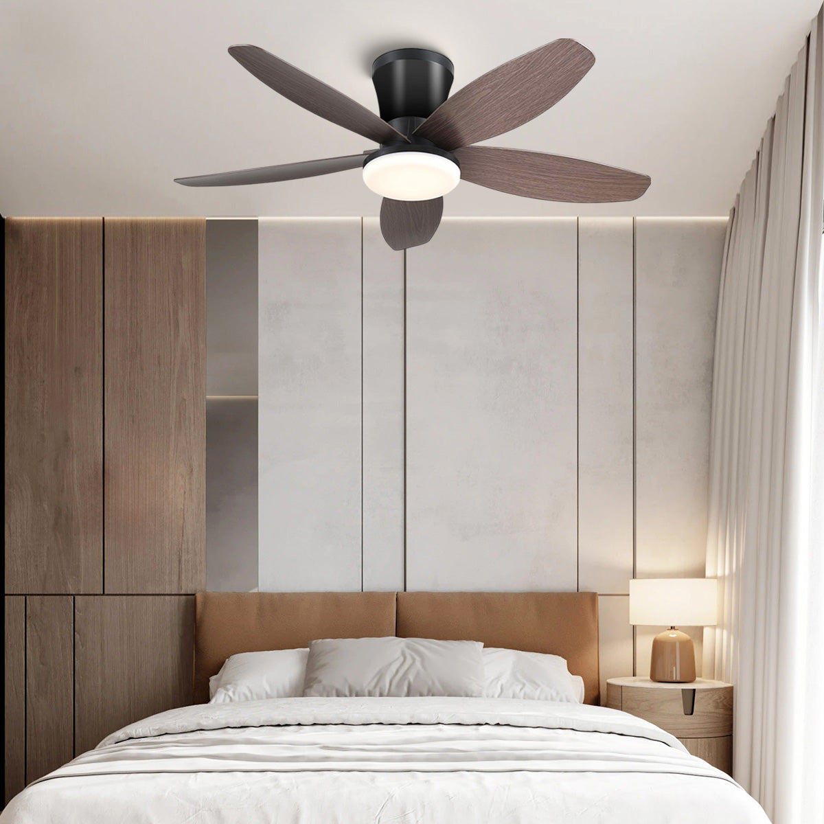 Indoor/Outdoor Recessed Black Ceiling Fan Light