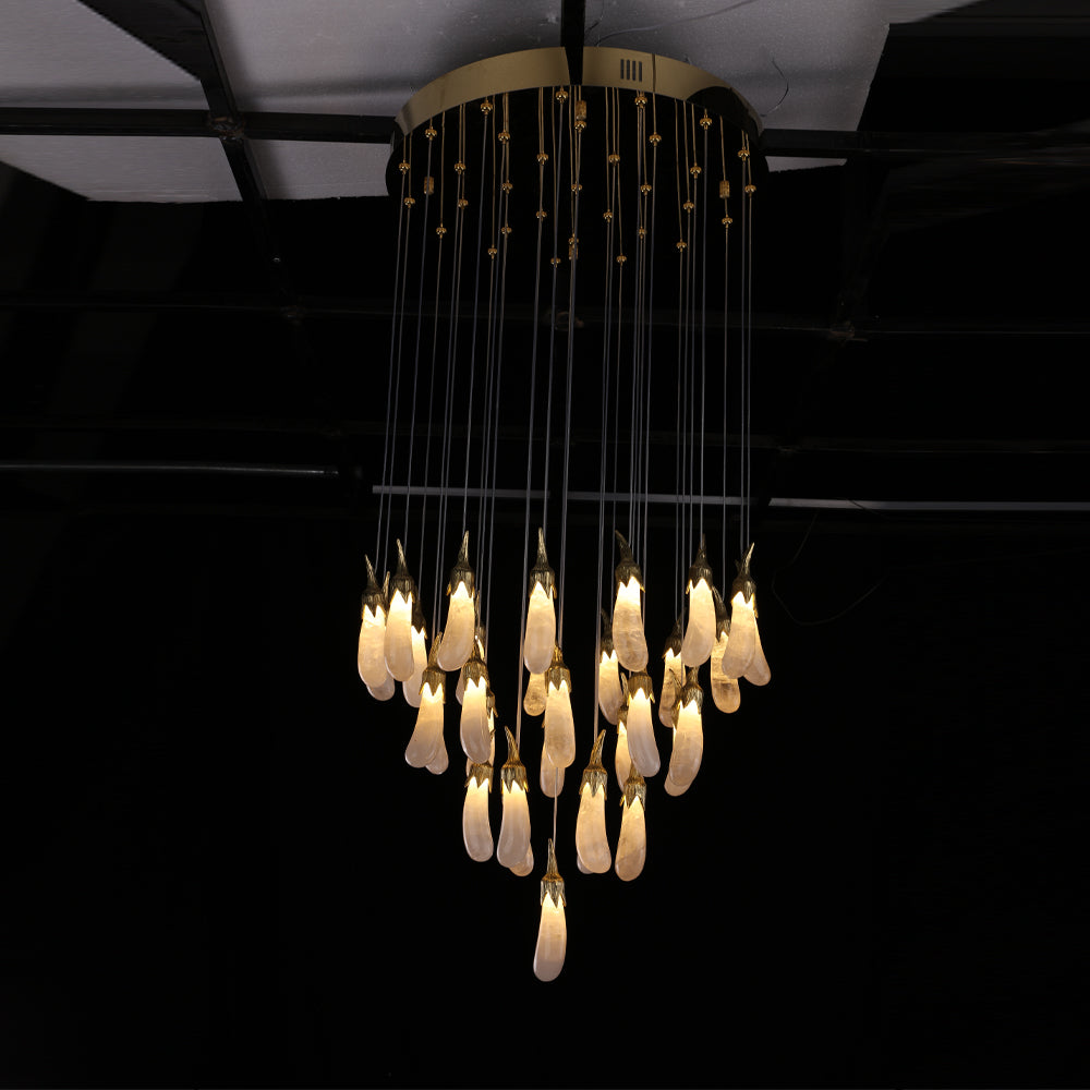 Kathleen Rock Crystal 32 Light Rock Crystal Long-eggplants Pendant Modern LED Chandelier