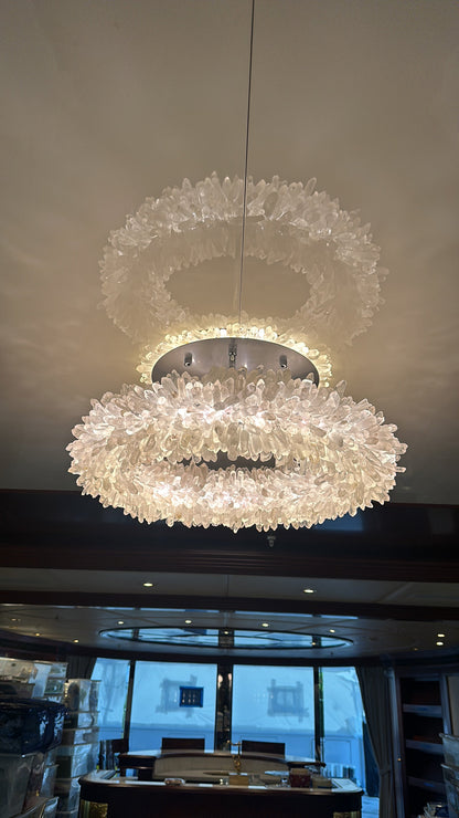 Amber Kandace Round Rock Crystal Pendant Light Modern Chandelier for Living Room