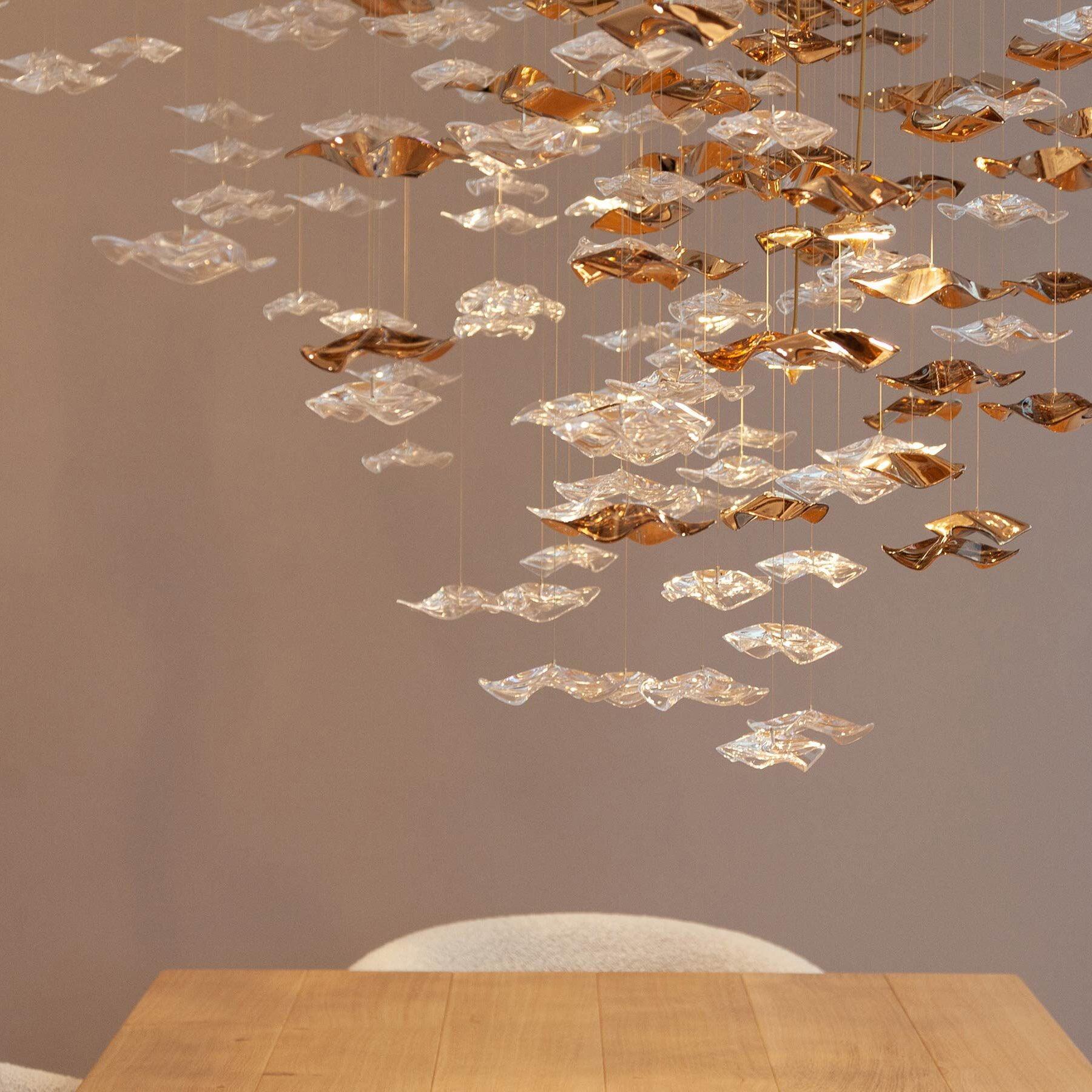 Calliope Coastal Sands Wave Glass Chandelier, Artisic Handmade Glass Chandelier