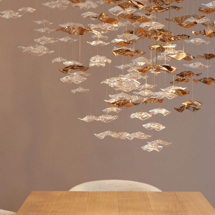 Calliope Coastal Sands Wave Glass Chandelier, Artisic Handmade Glass Chandelier