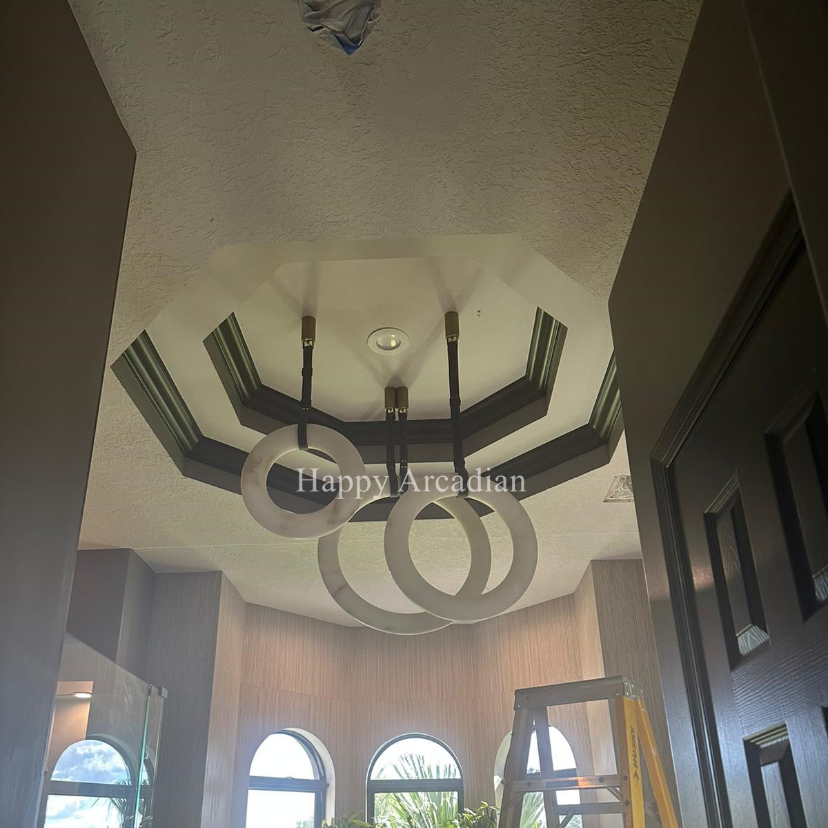 Ogden Pendant Alabaster Chandelier, Halo Ring Modern Chandelier