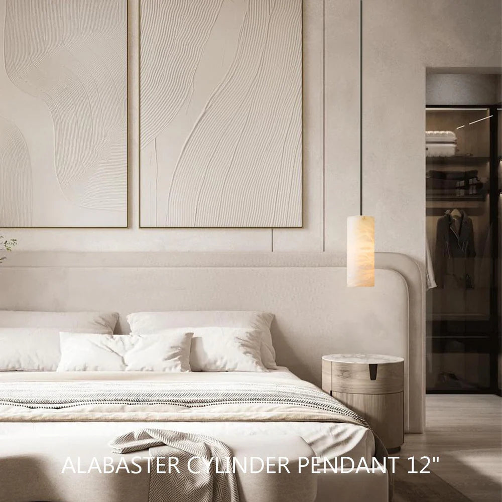 Hand Carved Alabaster Cylinder Pendant
