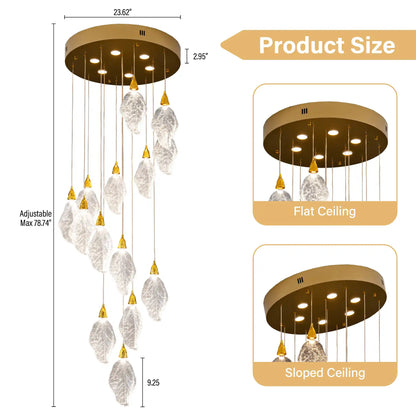 Silver Bionic Leaf 20-Light LED Chandelier for High Ceilings