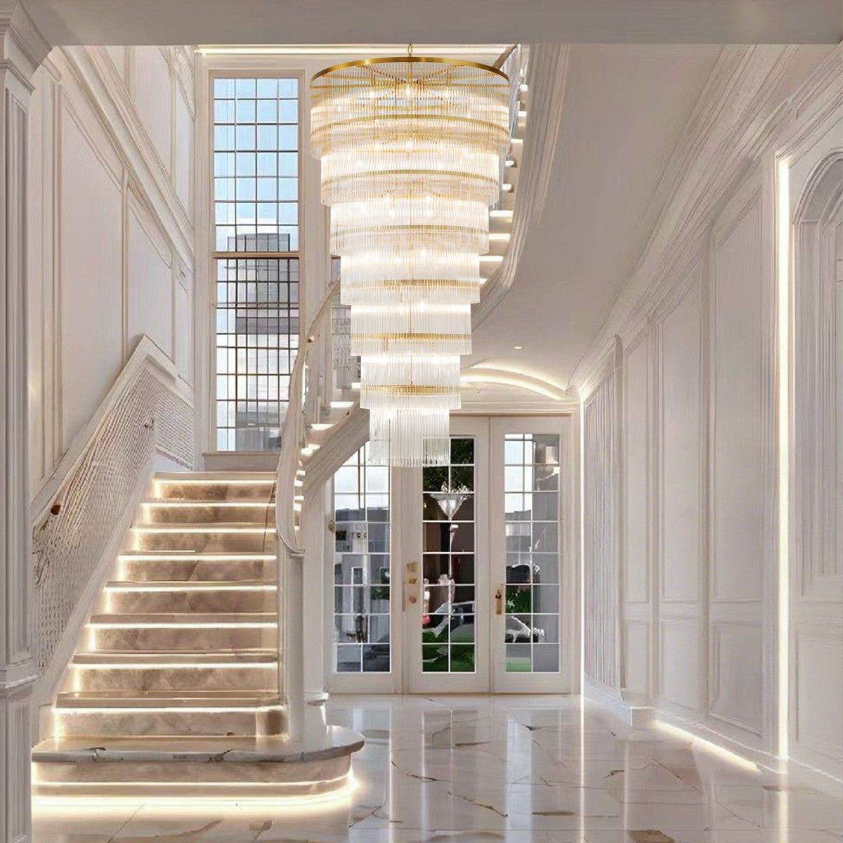 Seven-Tier Striped Column Staircase Chandelier 990 - Gold