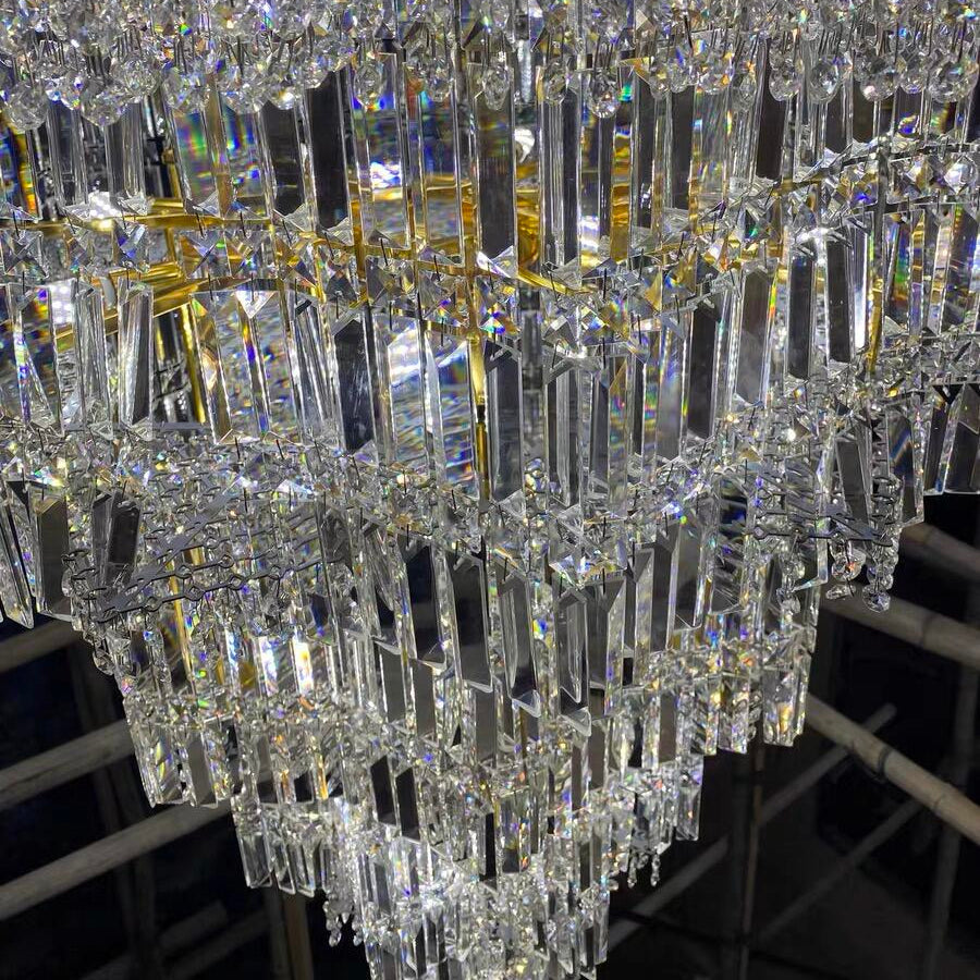 Extra Large Plaza Hall  Multi-Tier Crystal Chandelier Foyer Living Room Staircase Ceiling Lighting Fixture  In Chrome/Gold Finish