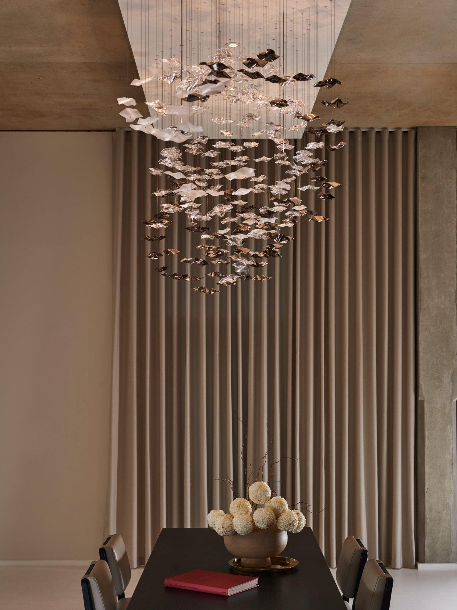 Calliope Coastal Sands Wave Glass Chandelier, Artisic Handmade Glass Chandelier