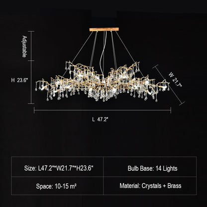 Extra Large Branch Crystal Drops Chandelier for Living/ Dining Room