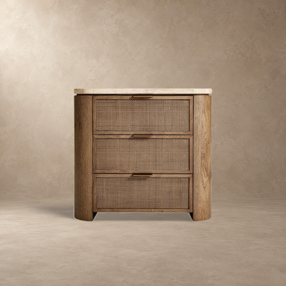 Happyarcadian Travertine Top Oak Bedside Table
