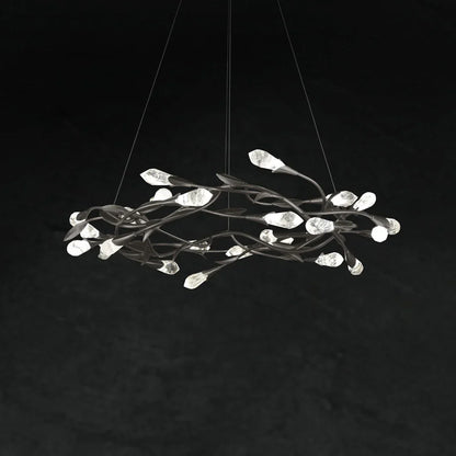 Modern Linear/Round Floral Branches Crystal Chandelier