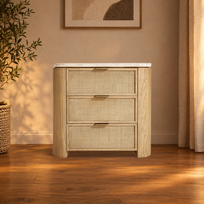 Happyarcadian Travertine Top Oak Bedside Table