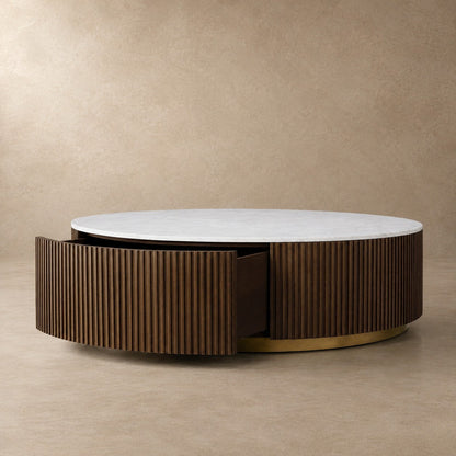 Happyarcadian Stone Top Round Storage Coffee Table