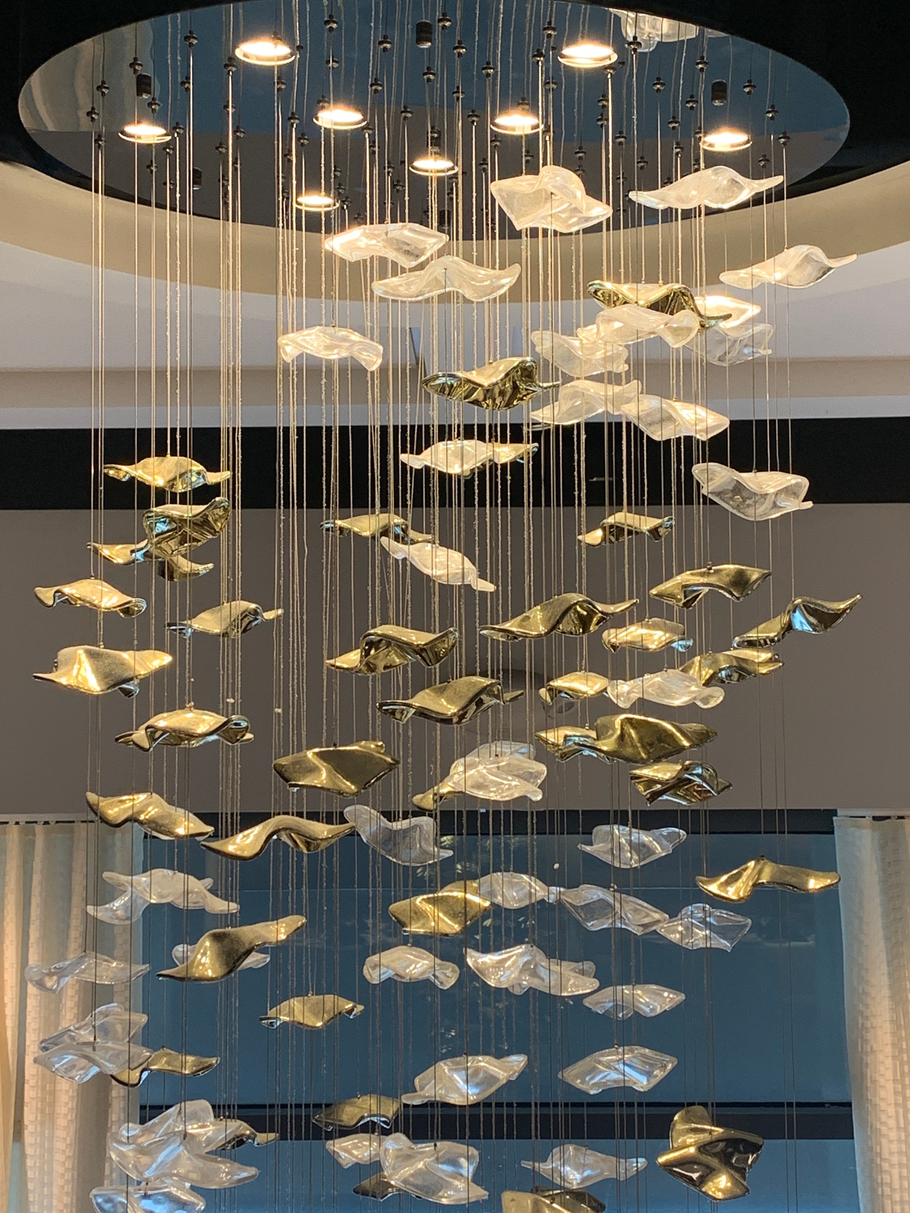 Calliope Coastal Sands Wave Glass Chandelier, Artisic Handmade Glass Chandelier