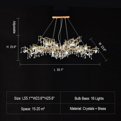 Extra Large Branch Crystal Drops Chandelier for Living/ Dining Room