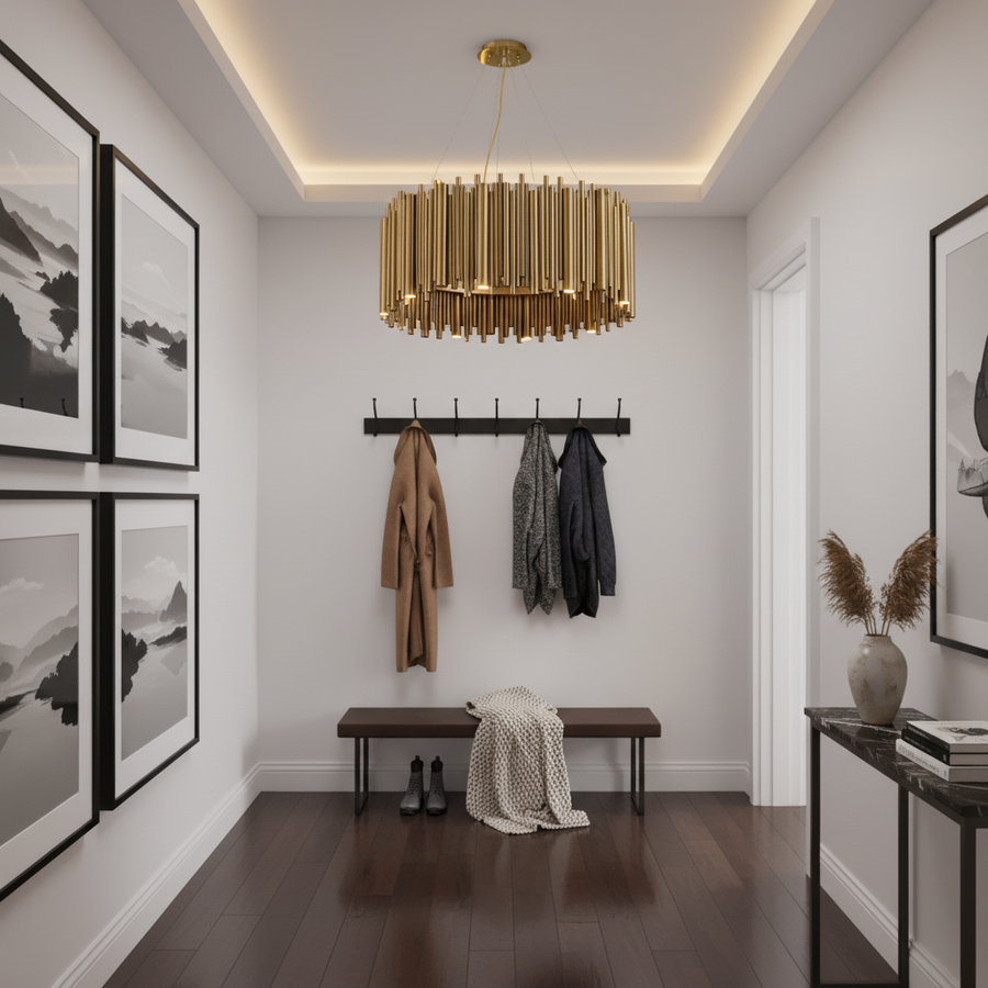 Luster Gaze Aura Grandeur Round Pendant Chandelier - small American hallway or mudroom entry