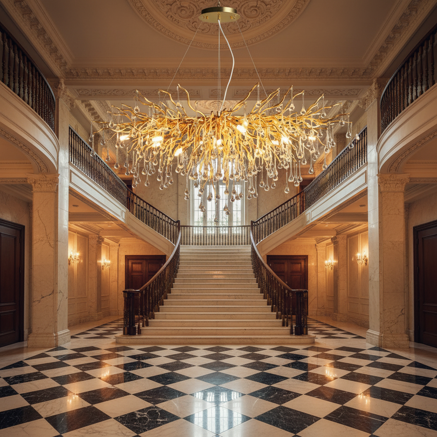 Luster Gaze Verdant Canopy Crystal Chandelier - grand American estate foyer