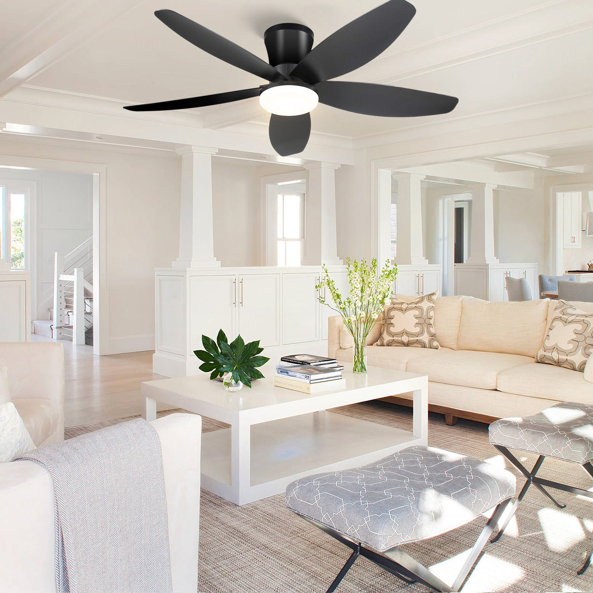 Indoor/Outdoor Recessed Black Ceiling Fan Light