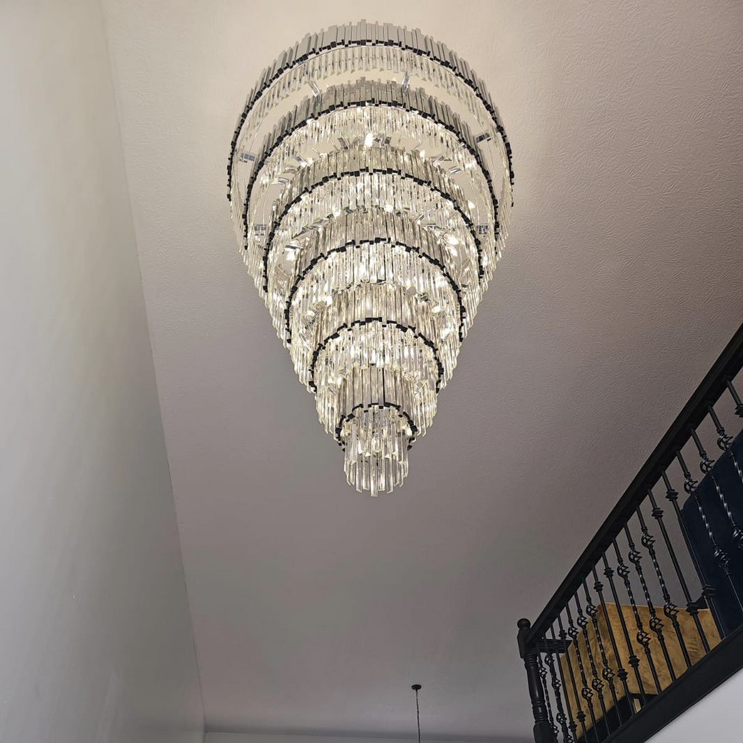 Extra Large Round Cone Tiered Crystal Chandelier for Foyer/Enterway/Living Room